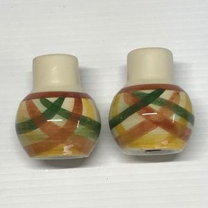 VINTAGE HAND-PAINTED VERNONWARE - HOMESPUN - SALT/PEPPER SHAKERS